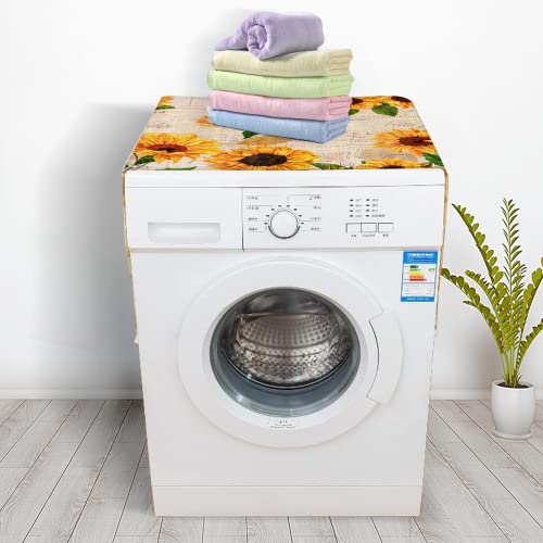 Anti-slip Washer and Dryer Top Covers,Dustproof Washer and Dryer Covers for The Top Fridge Dust Cover With 4 Storage Bags Retro Sunflower