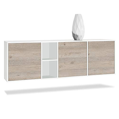 Vladon Cómoda Cuba - Blanco Mate/Roble nórdico - Aparador Moderno para su salón - (AnxAlxPr) 182x53x35 cm