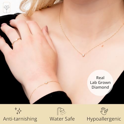MAX + STONE 10K Yellow Gold Diamond Bracelet or Pendant for Women | Hypoallergenic Bezel Labgrown Small Diamonds Necklace or Bracelet | Adjustable Chains: Bracelets (7.5"-9.5") or Necklaces (16"-18")2
