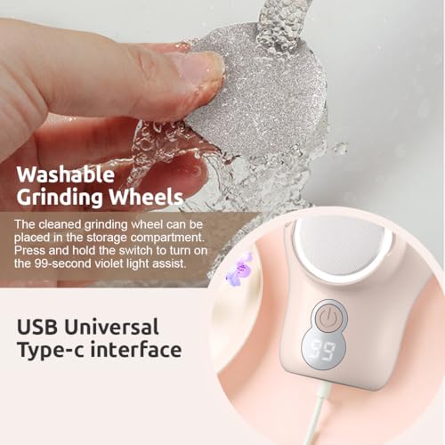 Image of HANNEA Electric Foot Callus Remover 3 Speeds USB Rechargeable Feet Scrubber Dead Skin Remover Cute Electric Foot File with 3 Interchangable Grinding Pads Travel