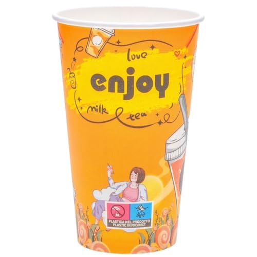ECOPICNIC 800 vasos desechables de 480 ml de diámetro de 90 mm | tazas de café con diseño Enjoy grandes vasos de cartón para café para llevar, vasos de bebidas calientes para gastronomía, oficina