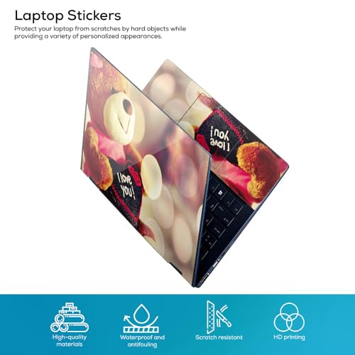 Image of Galaxsia Love Teddy Bear Top+Wrist Pad Vinyl Laptop Skin /Sticker /Cover Upto 15.6 Inches Laptops Laminated-Removable-HD Quality Compatible for Hp-Dell-Sony-Lenovo-Asus etc.(15x10 Inches)