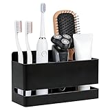 Zahnbürstenhalter Wand, Elektrische Zahnbürste Halterung aus Aluminium Schwarz, Ohne Bohren Zahnbürste Halter Selbstklebende, Badezimmer ​Organizer Aufbewahrungsregal für Duschrasierer und Zahnpasta