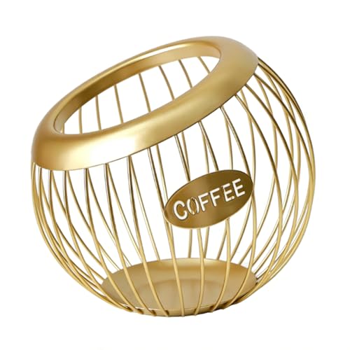 Bonbela Porta Capsule di caffè Sferico, Cestello in Filo Metallico di Grande capacità per Capsule di caffè, Snack e Frutta, Dal Design Elegante per Casa, e ufficio. (Oro)