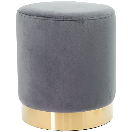 Shally Dogan Pouf in Velluto con Base in Metallo e Struttura in MDF, Design Moderno, Poggiapiedi Forma Cilindrica, Sgabello Tondo con Seduta Imbottita Morbida, Arredamento Interno (Grigio)