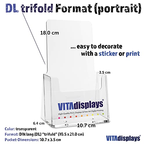 100 kusů DIN dlouhý (DL) stolní stojan na prospekty jako stojan na lezení, držák prospektu od VITA display, transparentní stojánek na prospekty