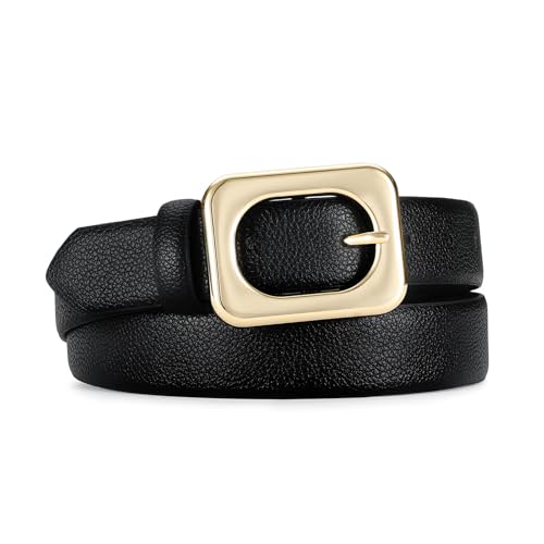 Black Belt for Women with Square Gold Buckle Elegant Black Ladies Belt Fashionable Women's Waist Belt for Jeans