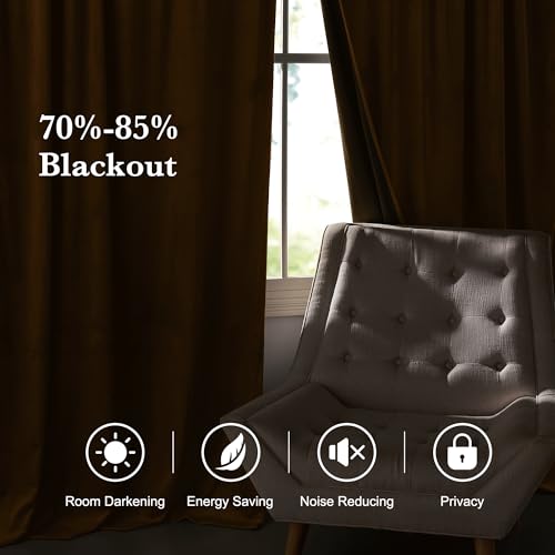 Image of RYB HOME Extra Long Velvet Curtains 120 inches Long, High Ceiling Curtains | Thermal Insulated, Room Darkening, Privacy UV Protection, Loft Apartment Living Room, Bronze, W52 x L120, 2 Panels