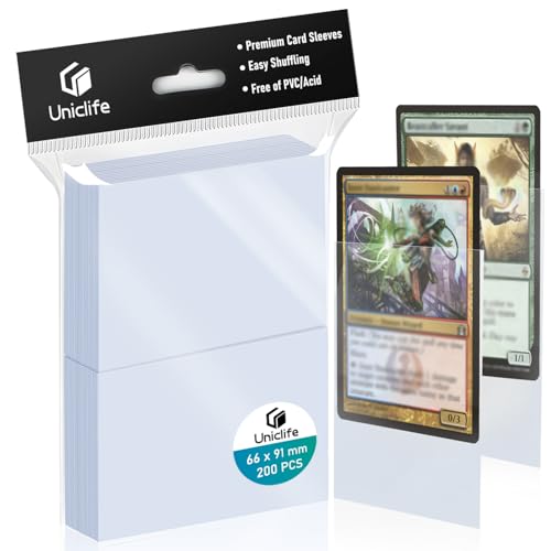 Uniclife 200 Counts Trading Card Sleeves - Ultra Clear Penny Sleeves for Baseball, Sports, MTG, Football, Photocards - 66 x 91 mm Card Protectors