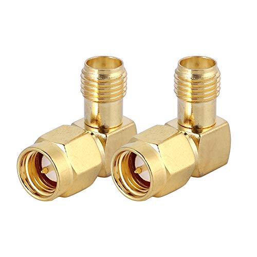 2 Pcs Adaptateur SMA Femelle vers SMA Mâle Angle Droit Convertisseur en Métal Connecteur Coaxial RF pour Applications RF, Antennes, Périphériques LAN sans fil, Câbles coaxiaux, Radio Wi-Fi etc Cover