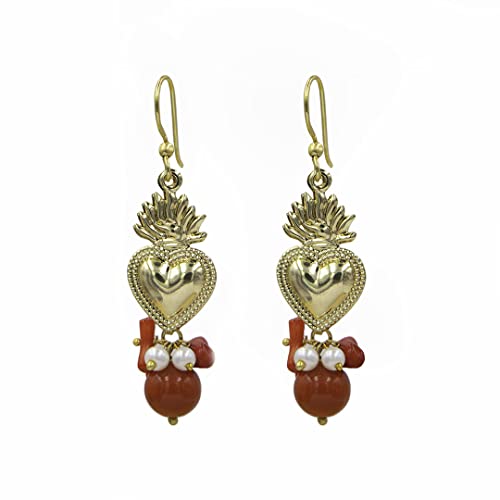MARARDI Pendientes Mujer Italianos Cerámica de Caltagirona [Corazón Dorado] Largos Handmade Joyería Italiana Originales Elegantes para Diario Bodas Eventos Ocasiones Especiales