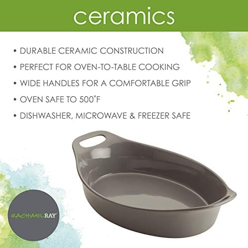 Rachael Ray Solid Glaze Ceramics Bakeware / Baking Pan, Oval - 2.5 Quart, Gray - Thumbnail 5