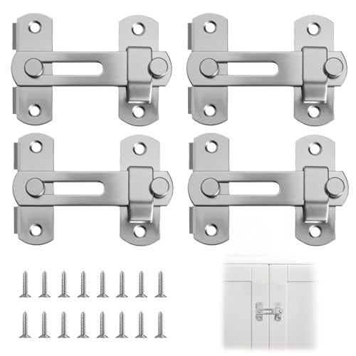 4PCS Pestillos de Puerta de Acero Inoxidable con Tornillos,Cerrojo para Puerta Corredera Seguro Puerta Exterior e Interior para Jardín, Ventanas, Garaje y Habitaciones