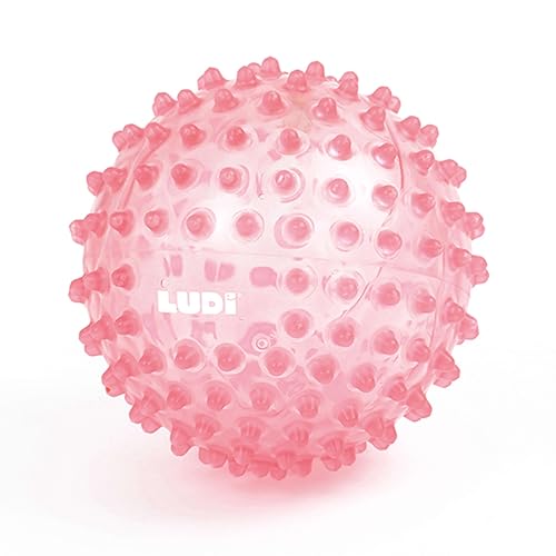 Ludi - Balle de Massage Rose - Éveil Sensoriel pour Bébé dès 6 Mois - Picots Tendres - Stimulation, Dextérité et Coordination - 100% PVC - Lavable - Ø...