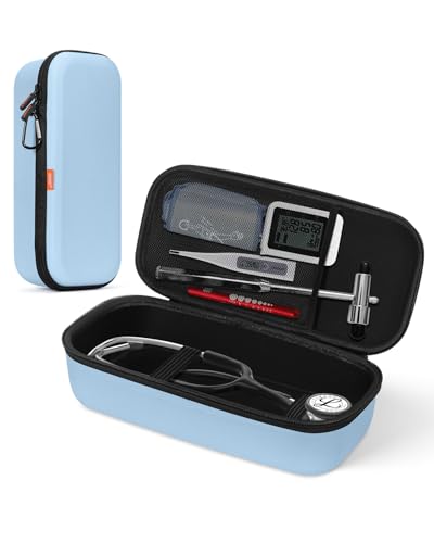 Image of Large Stethoscope Case for 3M Littmann Classic III /Cardiology IV Diagnostic /MDF Acoustica Stethoscopes - Hard Stethoscope Bag Travel Carrying Case for Medical, Doctor, Nurse Accessories - Light Blue