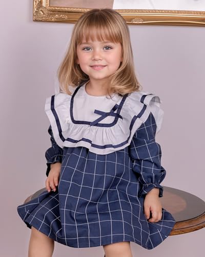Toddler Girls Vintage Plaid Dress | Soft Cotton Princess Ruffle Dress with Bow | Long Sleeve Fall Heirloom Outfit (18M-6Y)2