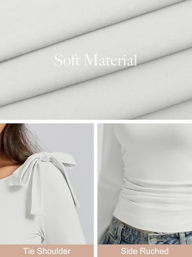 Women's Cute Tie Shoulder Ruched Tops - image 5