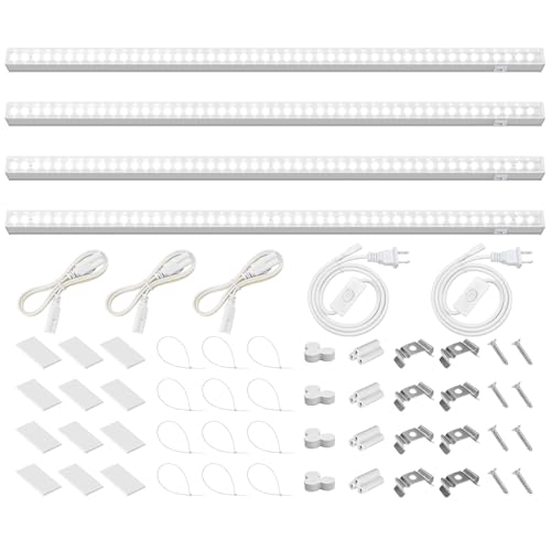 Barrina T5 Grow Lights for Indoor Plants, 2FT 40W (4 X 10W) LED Grow Light with Separate Switch, Linkable Grow Lamp, Indoor Plant Lights for Growth with White Cover, 5000K, 4 Packs