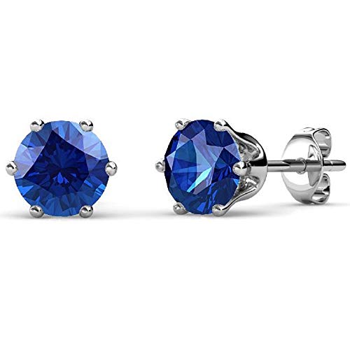 MYC-PARIS - Boucles d'Oreilles Birth Stone - Cristal d'Autriche haute qualité ø 5 mm + Écrin Macaron Élégant et Original - Cadeau d'anniversaire, Fête des Mères, Noël - Bleu marine - Septembre Cover