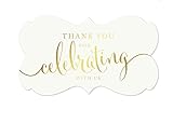 Andaz Press Fancy Frame Rectangular Label Stickers, Thank You for Celebrating With Us, Metallic Gold Ink, 36-Pack