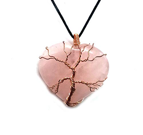 Astroghar Natural Rose quartz heart shaped Tree Of Life pendant For Unisex, Standard, crystal, Quartz