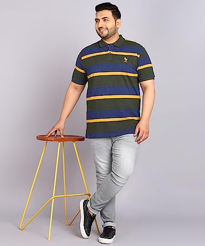 Image of Alan Jones Clothing Men's Cotton Regular Fit Striped Polo Collar T-Shirt for Plus Size