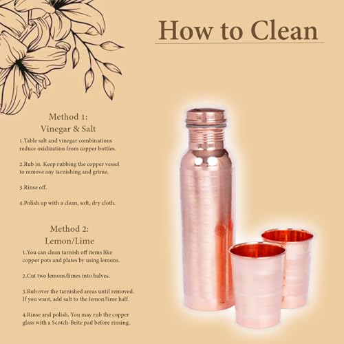 Image of Copper Water Bottle with 2 Glass | 1 Liter Leak Proof Reusable Copper Drinking Bottle | Ayurvedic Copper Bottle for Daily Hydration, Home, Office & Travel