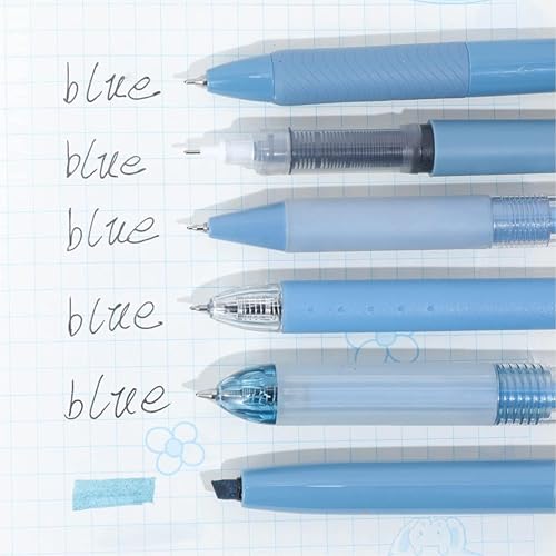 Image of 6 in 1 Aesthetic Gel Pen Set Pastel Cute Pens for Girls Korean Kawaii Stationery Fancy Colored Office Supplies Blue Ink Gift Pack