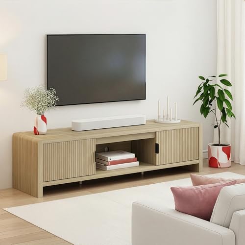 [en.casa] Meuble TV Support Télé avec 3 Compartiments de Rangement et 2 Portes Scandinave Passages de Câbles Salon Chambre Peu Encombrant Stable Élégant Moderne MDF...