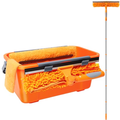 Window Cleaning Kit with 3-Gallon Bucket 14 Squeegee & 15 Microfiber Scrubber 78 Extension Pole All-in-One Window Washing Equipment for Home Outdoor Car and Commercial Use