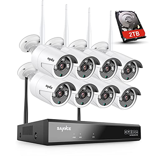 SANNCE 8 Channel 5MP HD Wireless NVR Security Camera System with 8Pcs 2K 3MP WiFi Cameras 100 ft Night Vision Remote Access IP66 Waterproof for Outdoor Indoor Surveillance Work with Alexa with 2T HDD