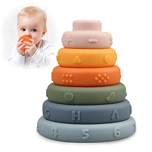 Image of Majobee Baby Sensory Stacking Toys Rings, Montessori Infant Blocks Toys for Educational Developmental Toddler 1-3 Learning Activities, Baby Girls Boys Gifts for 6 9 12 18 Month One Year Old Newborn