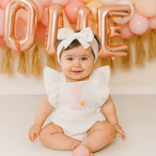 Winmany Baby Girl First Birthday Outfit 1st Birthday Sweet Cotton Romper With Headband Cake Smash Photo Shoot Clothes2