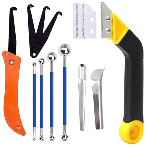 Grout Removal Tool System, Grout Hand Saw with 3 Pieces Backup Blades, Caulking Removal Tools Tile Grout Saw, Caulking Edge Kit, Tile Joint Cleaning Tool, Tile Caulk Finishing Tool