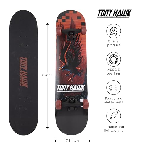Image of Tony Hawk 31 inch Skateboard - Signature Series 1 Skateboard with Pro Trucks, Full Grip Tape, 9-Ply Maple Deck, Ideal for All Experience Levels