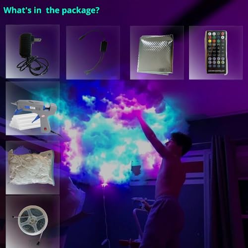 Image of Cloud LED Lights for Ceiling. 3D Thunder Clouds Light Music Sync LED Storm Kits with Multicolor Changing Strip. Thundercloud for Gaming Room & Basement decor 16 Ft