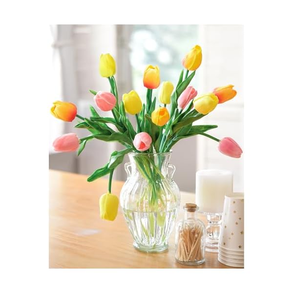 Fiveseasonstuff 15 stems real touch artificial tulipslifelike faux flowers for home weddings gifts spring floral decor festive bloomorange yellow pink  urban country home decor