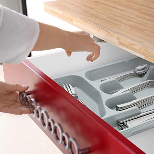 Range-couverts Relaxdays en plastique 5 compartiments pour tiroir de cuisine gris