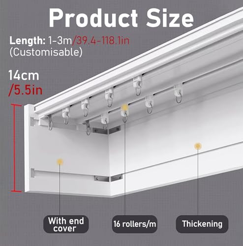 Astrulux Extra Long Wall Mounted Curtain Pelmet Box - Heavy Duty Aluminum Cornice Boards with Tracks, Stylish Window Valance, Ideal for Bedroom & Living Room Decor(2.1m/6.9ft) - Thumbnail 2