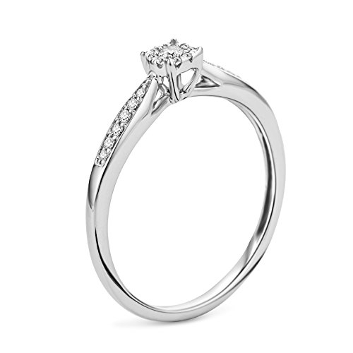 OROVI Anillo solitario para mujer de oro blanco de 9 quilates/375 con diamantes de 0,2 ct 3 Orovi Anillo Solitario Para Mujer De Oro Blanco De 9 Quilates/375 Con Diamantes De 0,2 Ct