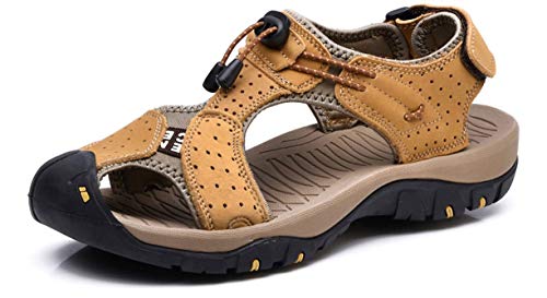Asifn Closed Toe Men Outdoor Hiking Sandals Water Shoes Slides Traveling Walking Fishermen Leather Climbing Summer (8.5-9, L-Brown 1)