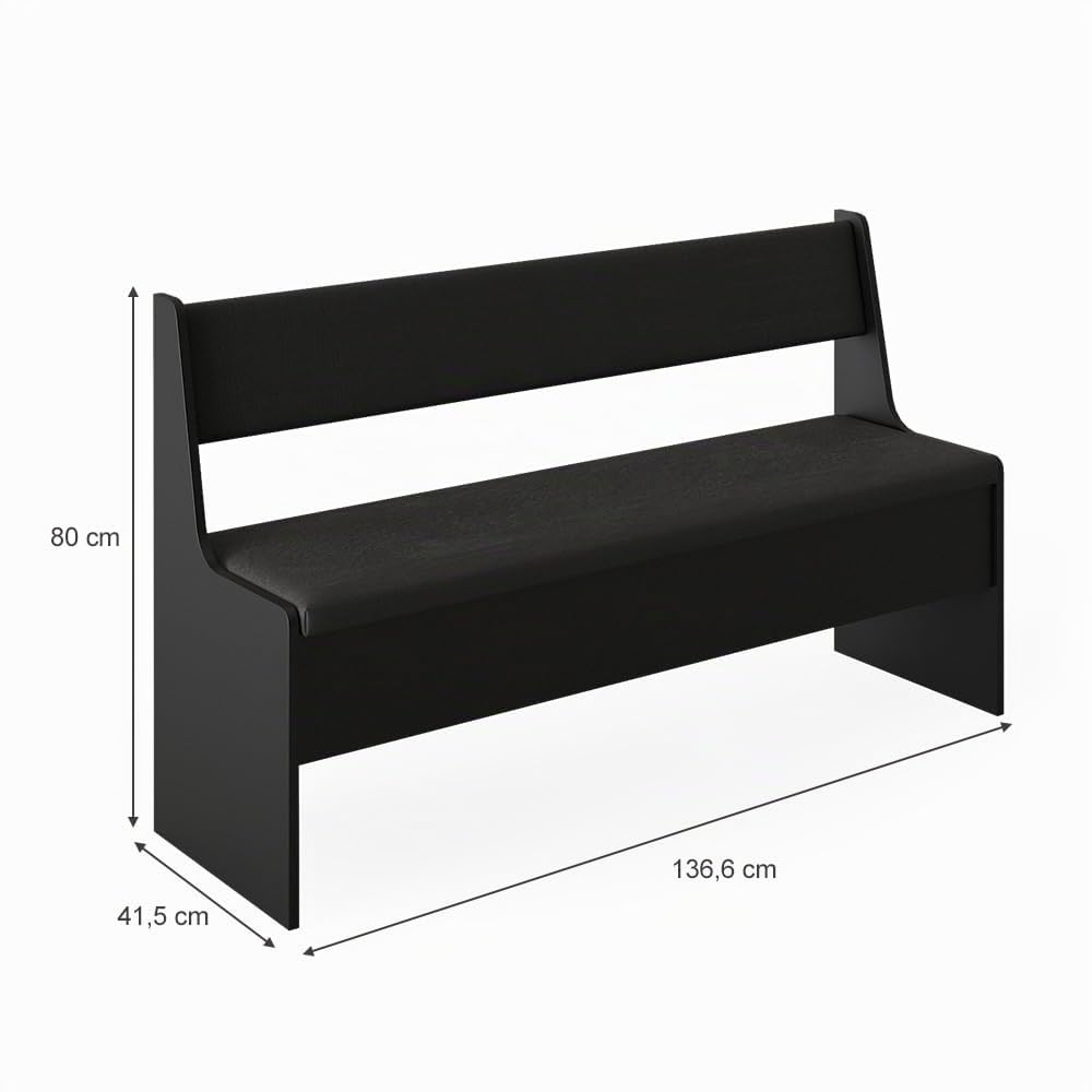 Vicco Banco de Comedor Roman, Negro, 41.5 x 136.6 cm, Apto para soluciones de Esquina Que ahorran Espacio en el Comedor