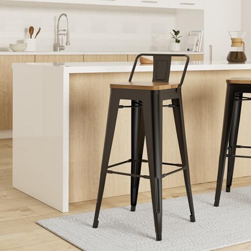 Lot 4 tabourets bar industriels 76 cm bois - KOSMI