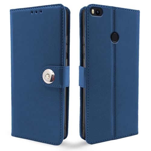 Image of Pikkme Mi Max 2 Flip Cover Leather Finish | Inside TPU with Card Pockets | Wallet Stand and Shock Proof | Complete Protection Button Flip Case (Blue)