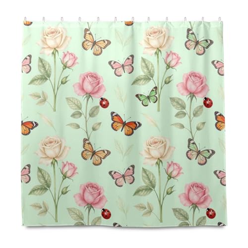 Rideau de douche en polyester motif papillons et fleurs de jardin - 2
