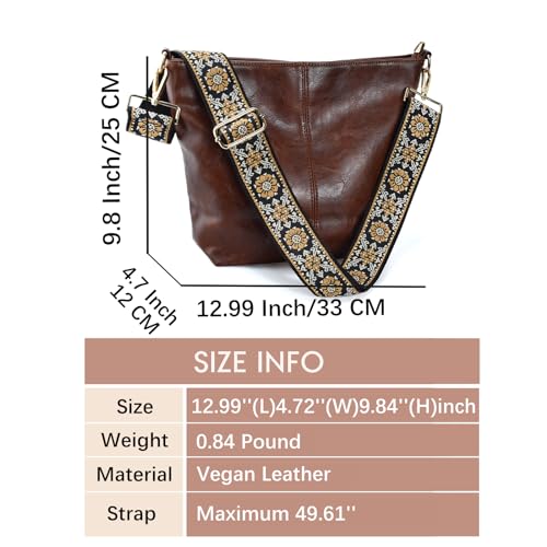 Image of Hobo Bags Vegan Leather Crossbody Bag Guitar Strap Shoulder Purses with Zipper Handbags for Women