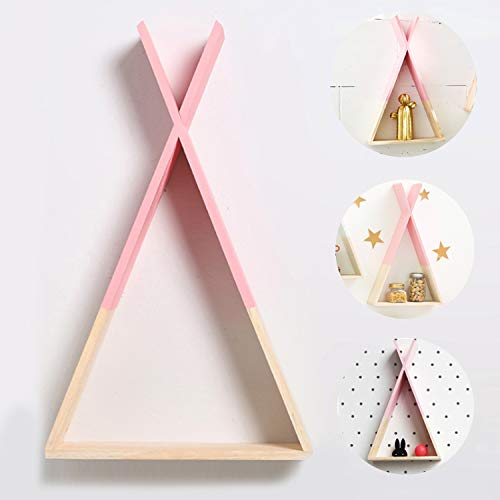 Nacnic Estanteria de Pared Estilo nordico Rosa. Estante Triangulo de Madera. Estante habitacion Infantil, Salon, Bebe. Almacenamiento estanteria Triangular de Madera. Mediana