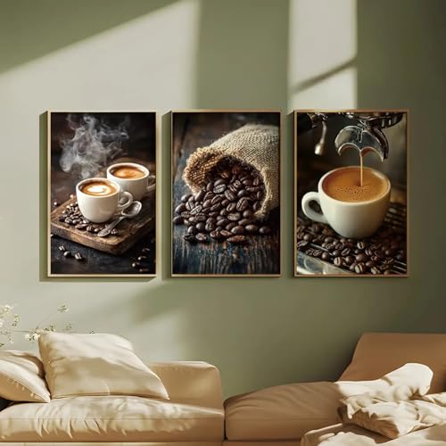 Impression sur toile grand format 60x90 cm triptyque de café sans cadre art mural abstrait