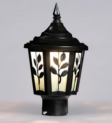 Image of SINOMAN Exterior Outdoor Gate Lamp Light Outdoor Post Light, Matt Black Pillar Lamp Fixtures Leaf Design Perfect for Patio Porch Garden and Gate Post Decor (Bulb Not Included) (Pack of 1)