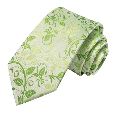Hi-Tie Silk Ties for Men Plaid Paisley Striped Necktie Pocket Square Cufflinks Set Formal Business,Light Green